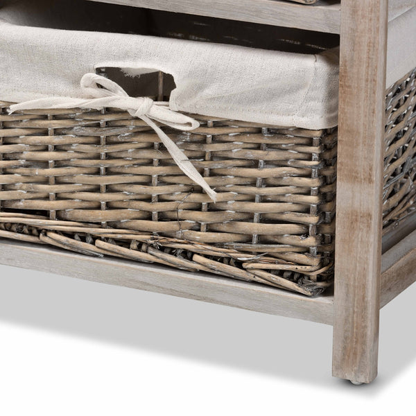 Modern and Contemporary Grey Finished Wood 2-Drawer Storage Unit With Baskets