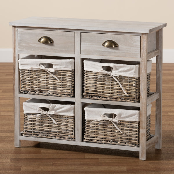 Modern and Contemporary Grey Finished Wood 2-Drawer Storage Unit With Baskets