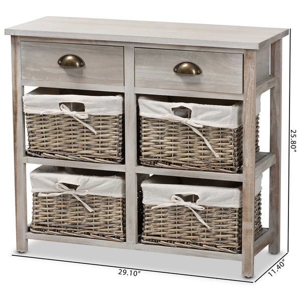 Modern and Contemporary Grey Finished Wood 2-Drawer Storage Unit With Baskets