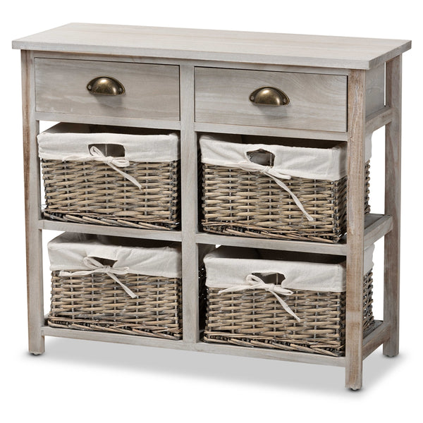 Modern and Contemporary Grey Finished Wood 2-Drawer Storage Unit With Baskets