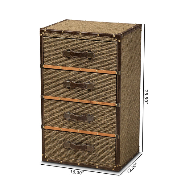 Mid-Century 4-Drawer Accent Storage Cabinet Modern Brown Fabric Upholstered