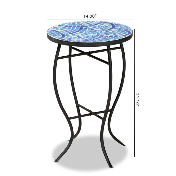 Mosaic Plant Stand Black Metal and Blue Glass