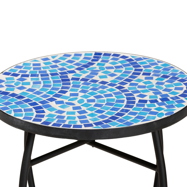 Mosaic Plant Stand Black Metal and Blue Glass