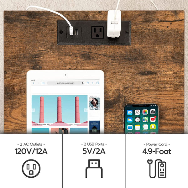 Nightstand, End Table with Charging Station and USB Ports, Side Table with Drawer and Storage Shelf, Bedside Table for Small Spaces and Bedroom, Rustic Brown