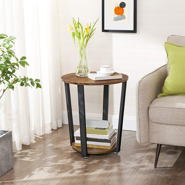 Round Sofa Table with Storage Rack, Metal Side Table, Stable and Sturdy Construction