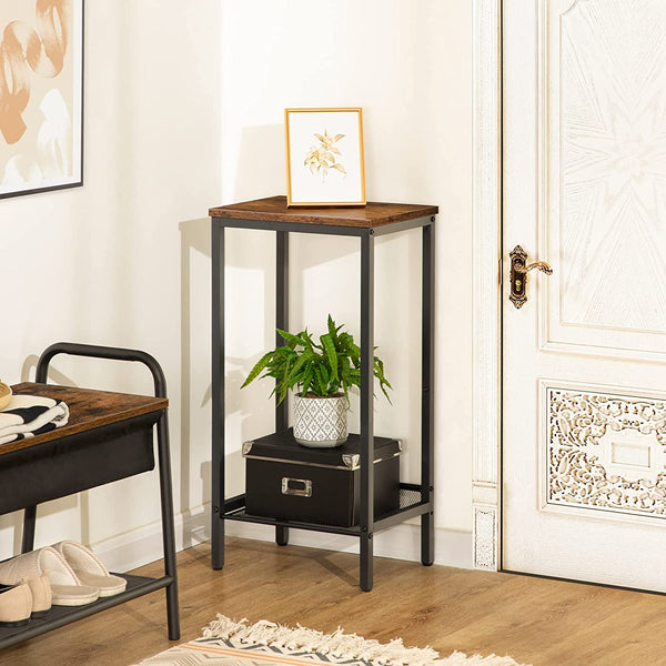 Tall Side Table, Industrial End Telephone Table with Adjustable Mesh Shelves, Small Entryway Table, Laptop Table for Office, Hallway, Living Room, Rustic Brown and Black