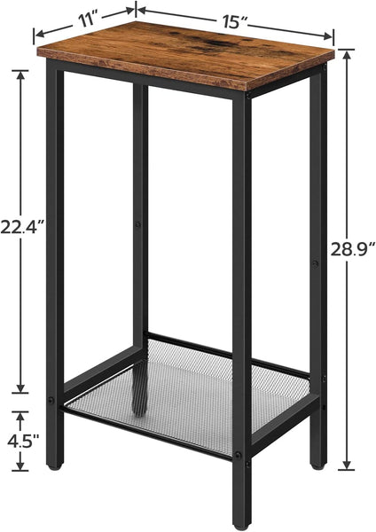 Tall Side Table, Industrial End Telephone Table with Adjustable Mesh Shelves, Small Entryway Table, Laptop Table for Office, Hallway, Living Room, Rustic Brown and Black