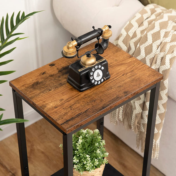 Tall Side Table, Industrial End Telephone Table with Adjustable Mesh Shelves, Small Entryway Table, Laptop Table for Office, Hallway, Living Room, Rustic Brown and Black