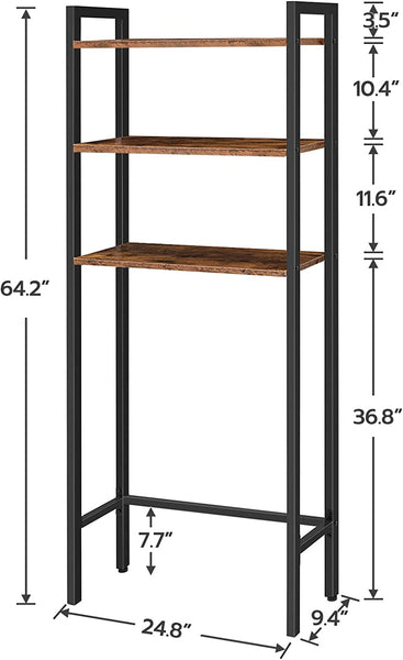 Over The Toilet Storage, 3-Tier Industrial Over Toilet Bathroom Organizer, Bathroom Shelves Over Toilet with Adjustable Feet,