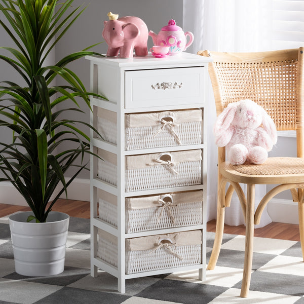 Modern and Contemporary White Finished Wood and 1-Drawer Storage Unit