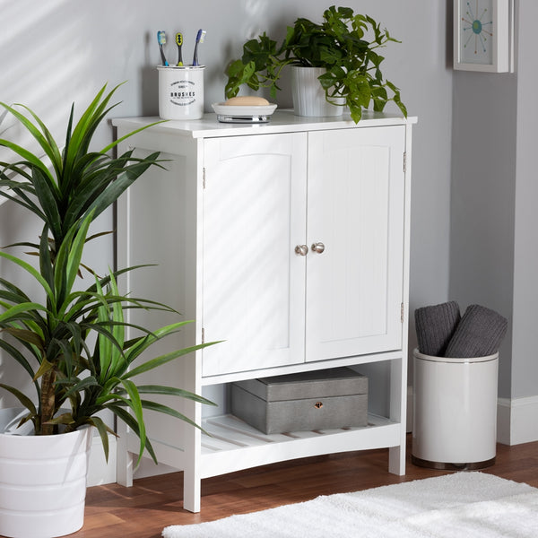 White 2-Door Bathroom Storage Cabinet Modern and Contemporary Finished Wood