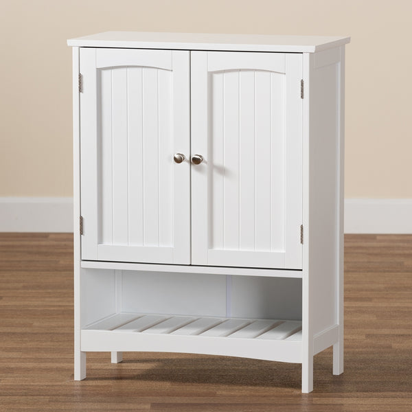 White 2-Door Bathroom Storage Cabinet Modern and Contemporary Finished Wood