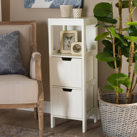 2-Drawer Wood Storage Cabinet Cottage and Farmhouse White Finished