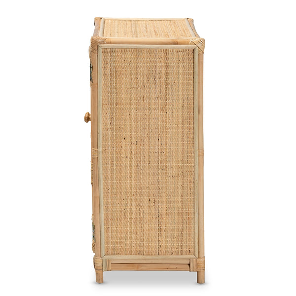 Modern Bohemian Natural Brown Rattan 2-Door Storage Cabinet