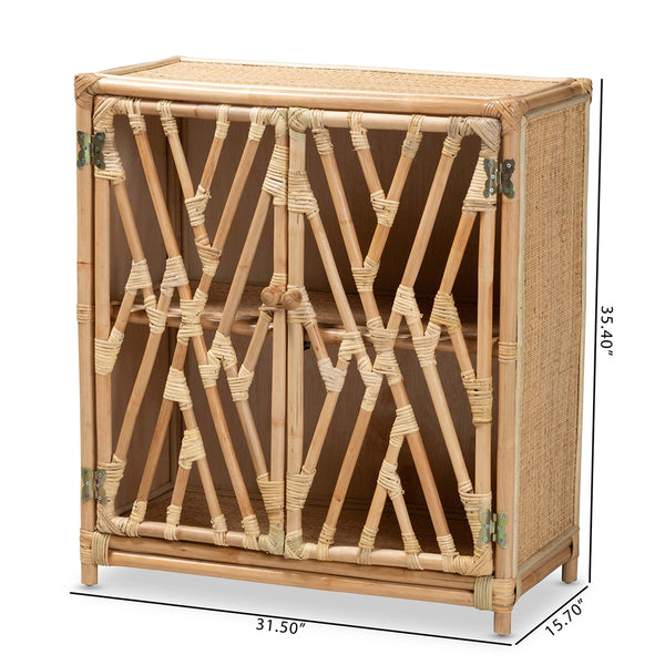 Modern Bohemian Natural Brown Rattan 2-Door Storage Cabinet