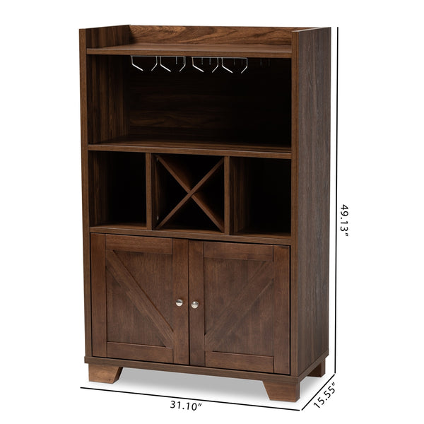 Wine Storage Cabinet Transitional Farmhouse Walnut Brown Finished Wood