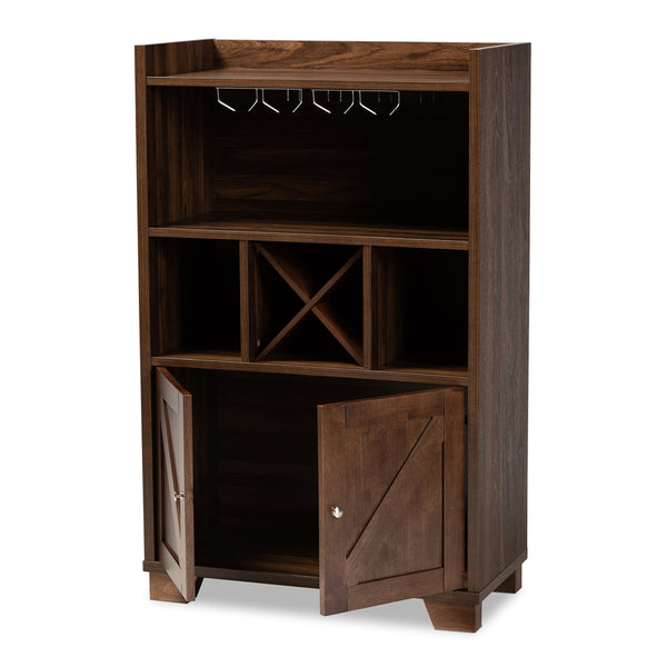 Wine Storage Cabinet Transitional Farmhouse Walnut Brown Finished Wood