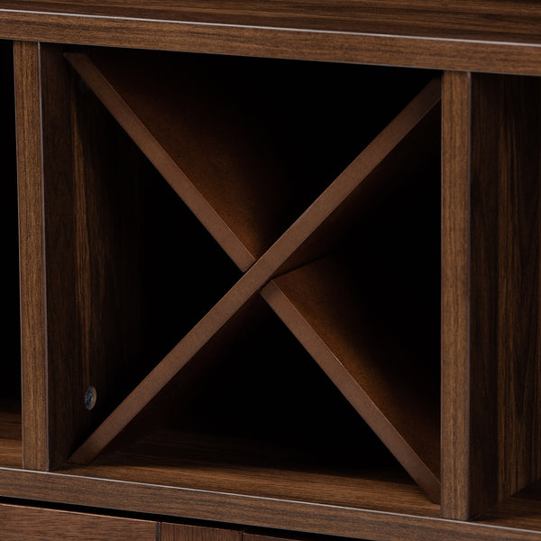 Wine Storage Cabinet Transitional Farmhouse Walnut Brown Finished Wood