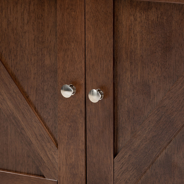 Wine Storage Cabinet Transitional Farmhouse Walnut Brown Finished Wood