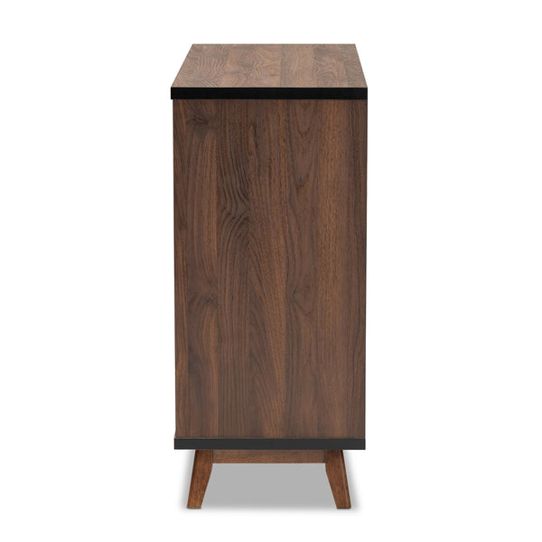 Wine Storage Cabinet Mid-Century Modern Two-Tone Walnut Brown and Black Finished Wood