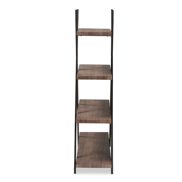 Industrial Rustic 4-Tier Living Room Display Shelf Walnut Finished Wood and Black Metal